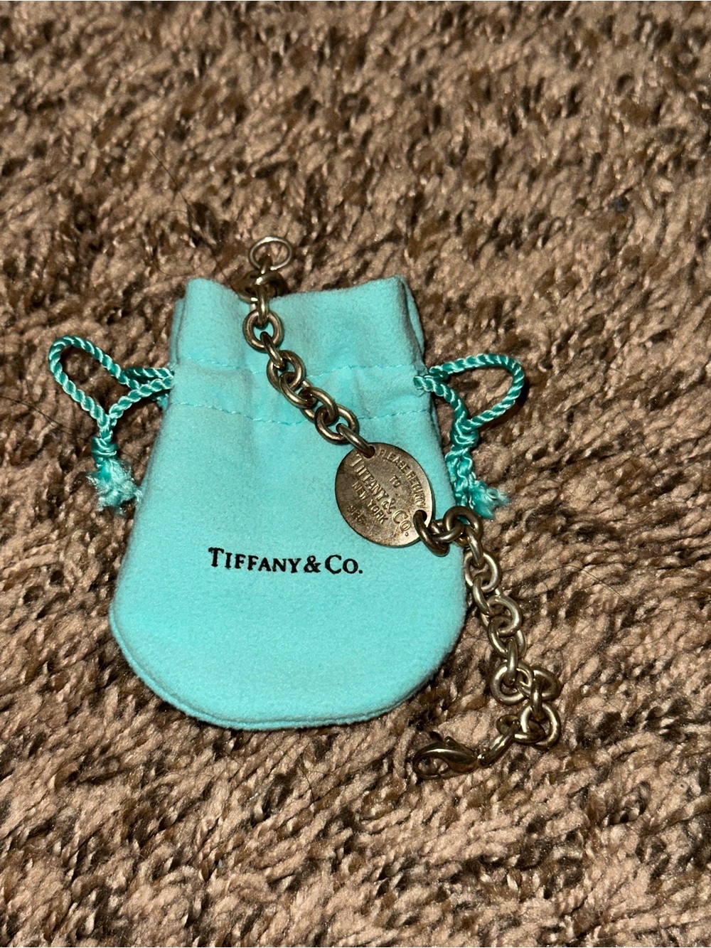 Tiffany & Co. Sterling Silver Link Charm Bracelet with Blue Pouch